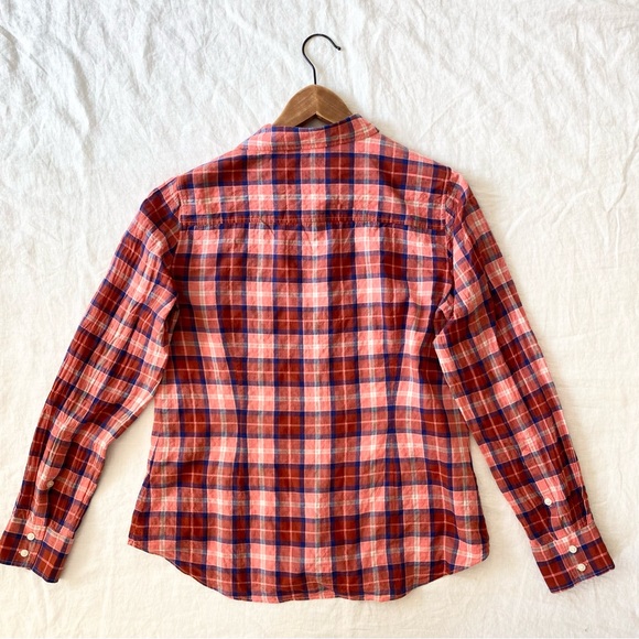 J. Crew Women Plaid Button Up The Perfect Shirt Long Sleeve Red Pink - Picture 9 of 11